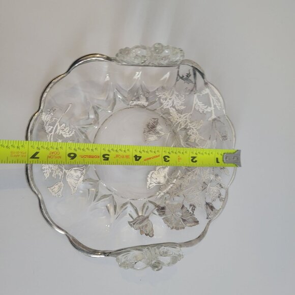 Antique Silver City Flanders Overlay Glass Candy Dish With Floral Design & Handl - Picture 5 of 5